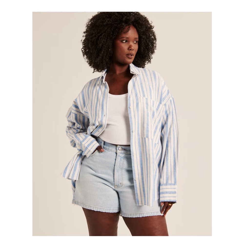 Abercrombie & Fitch Oversized Linen Blend Shirt